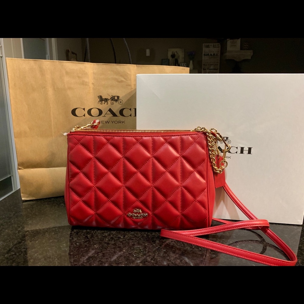 Coach Red Purse Carrie Crossbody Quilted Leather